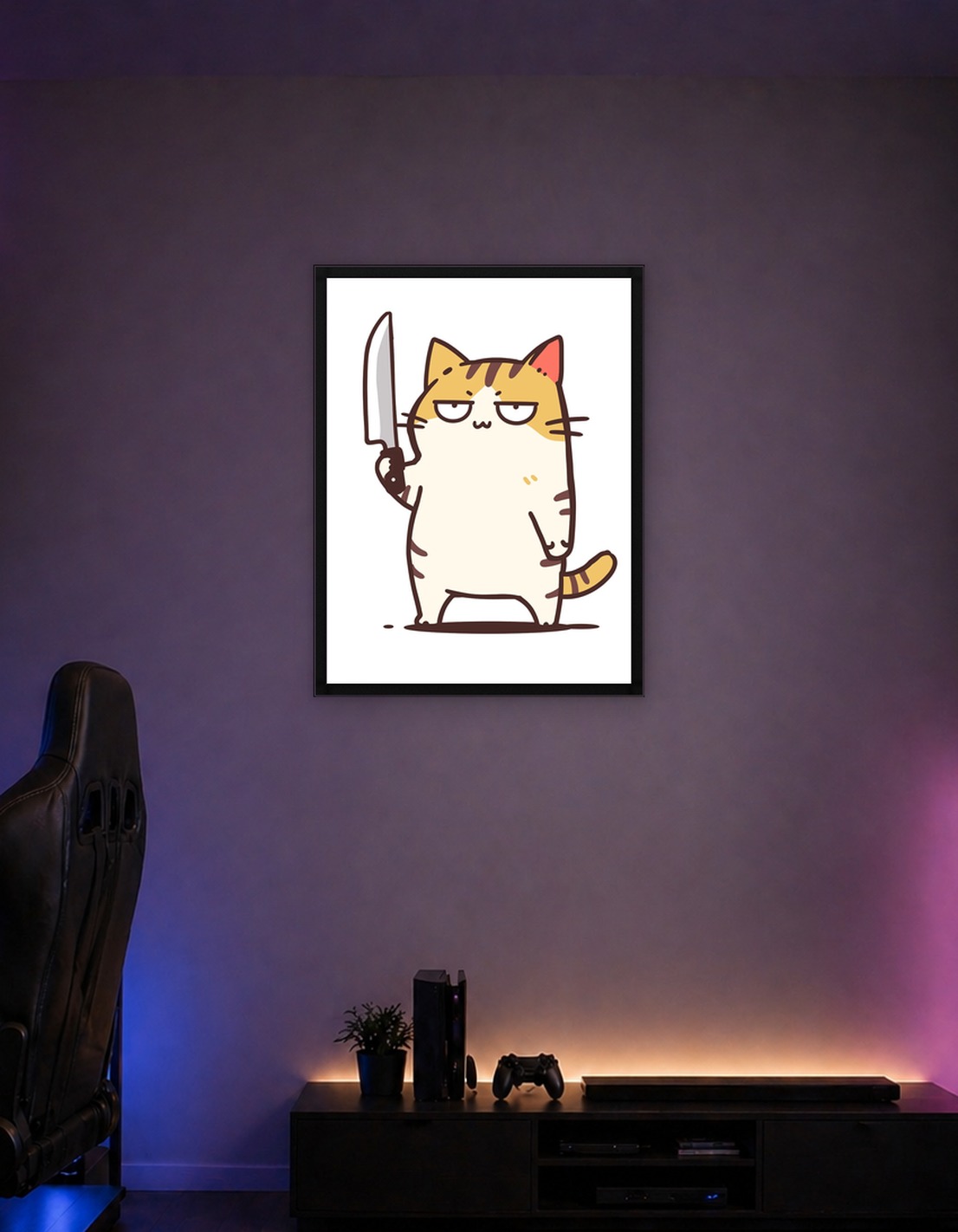 Мультяшный кот с ножом