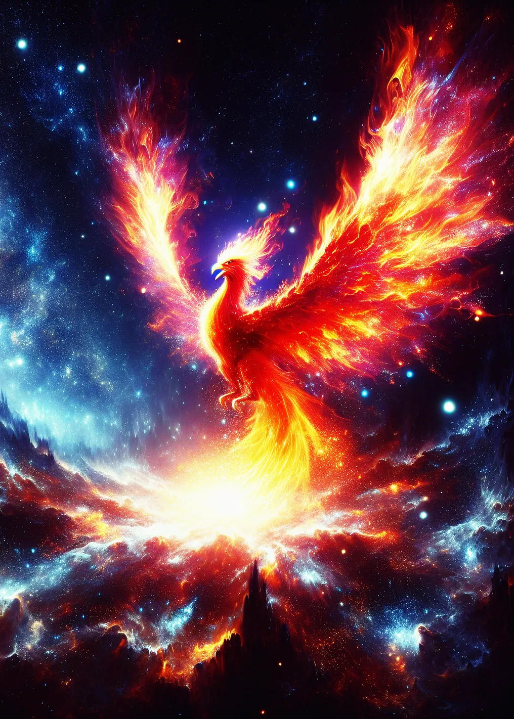 Fiery Phoenix Rising in Cosmic Sky