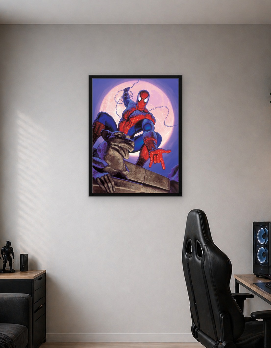 Full Moon Spider-Man waits on a Gargoyle