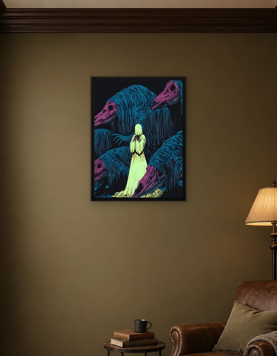 Ghostly figure surrounded by monstrous creatures