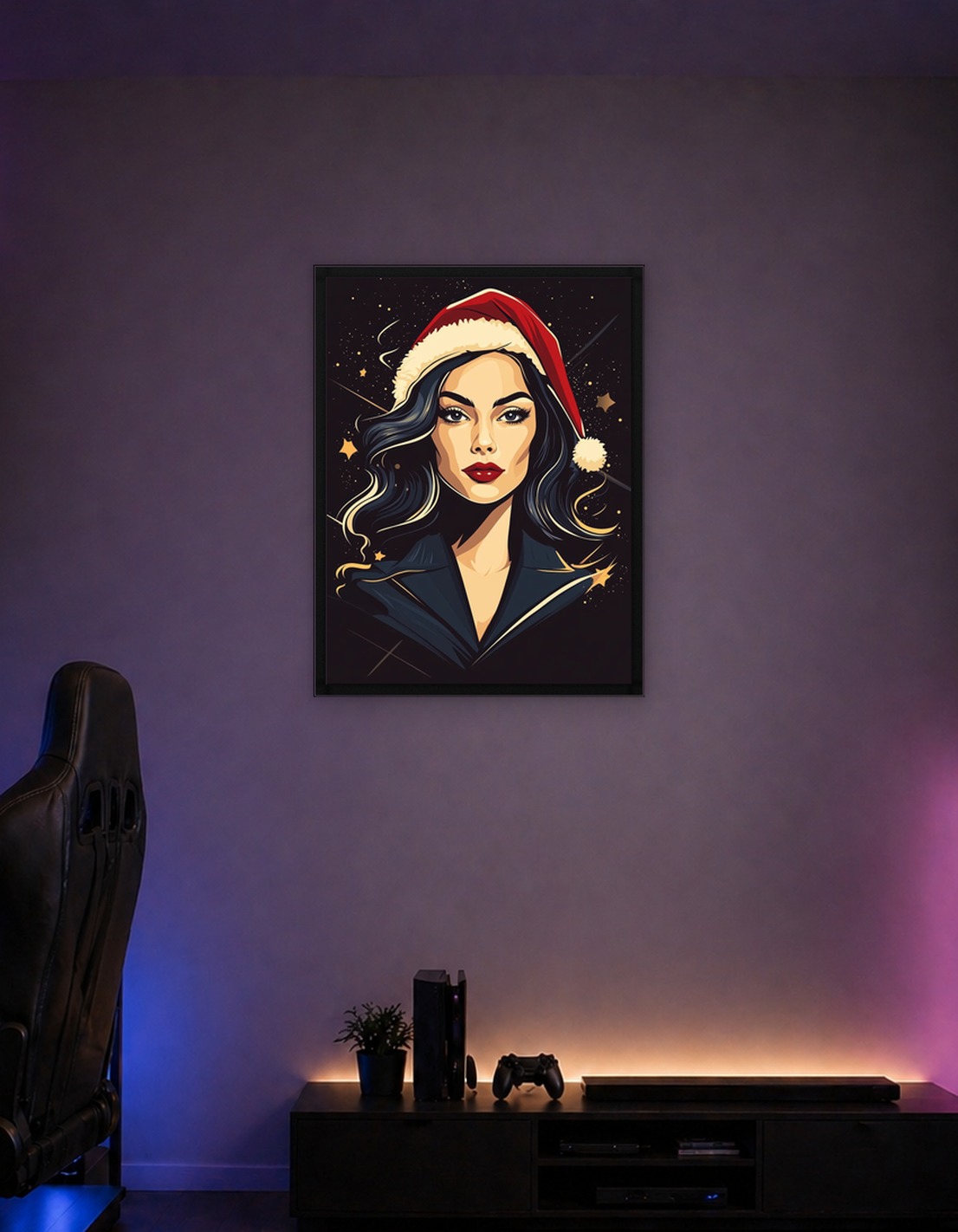 Christmas Woman Portrait with Santa Hat