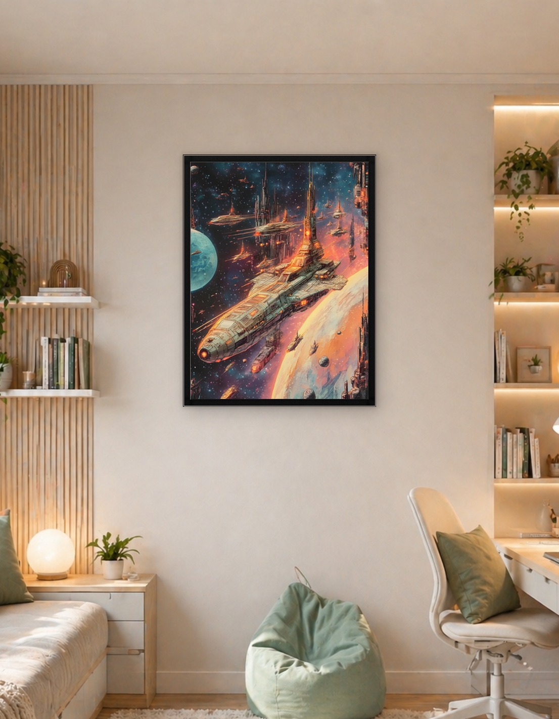 Fantasy a Futuristic Spaceships in Orbit Cosmic Japan