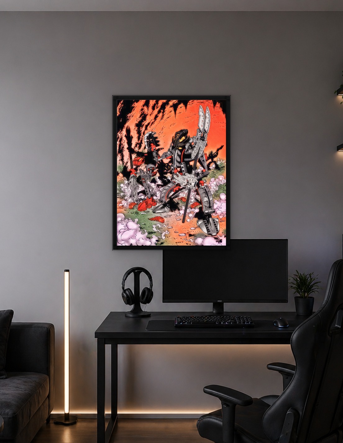 Bionicle Robot Figures in Orange Landscape