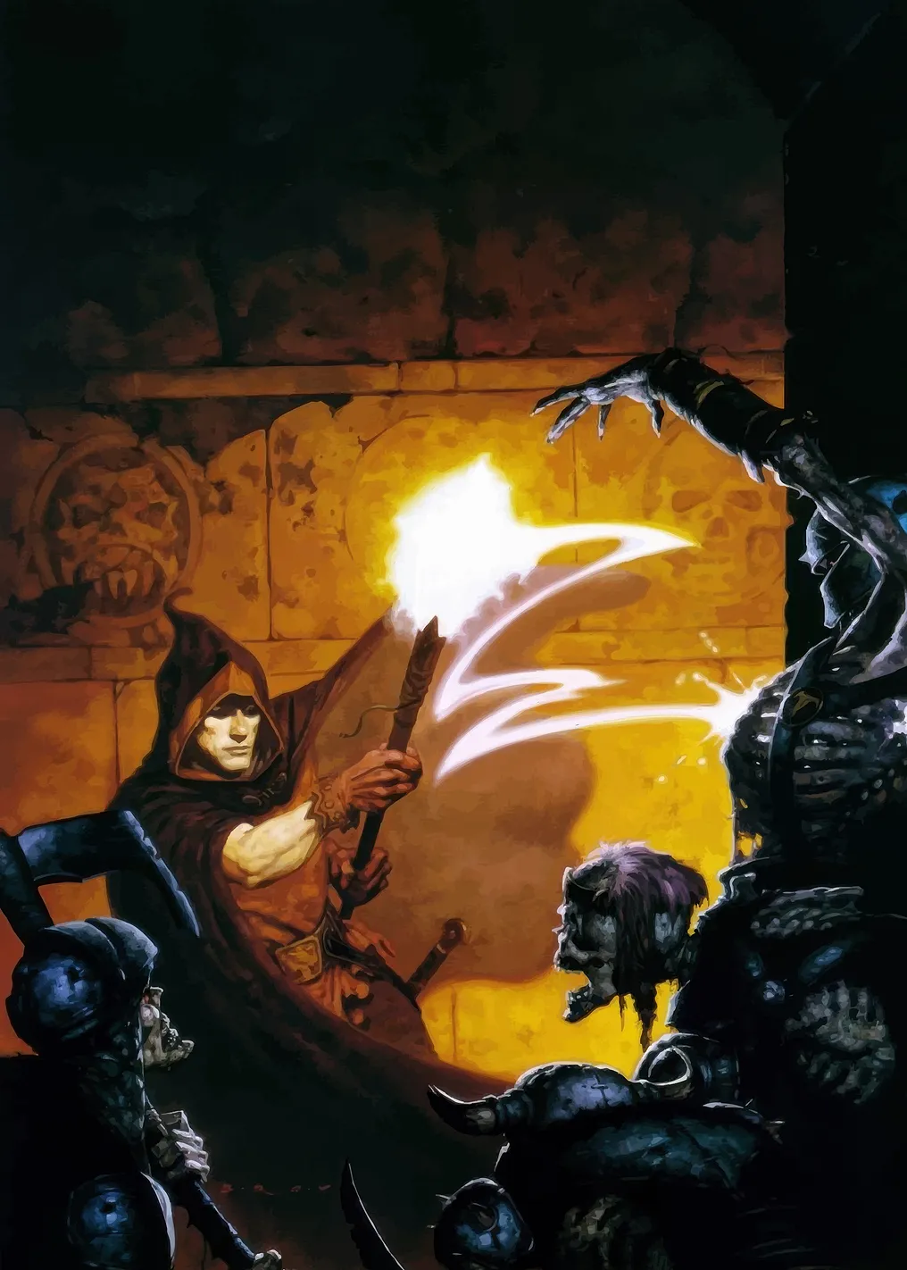 Fantasy battle with wizard and monsters