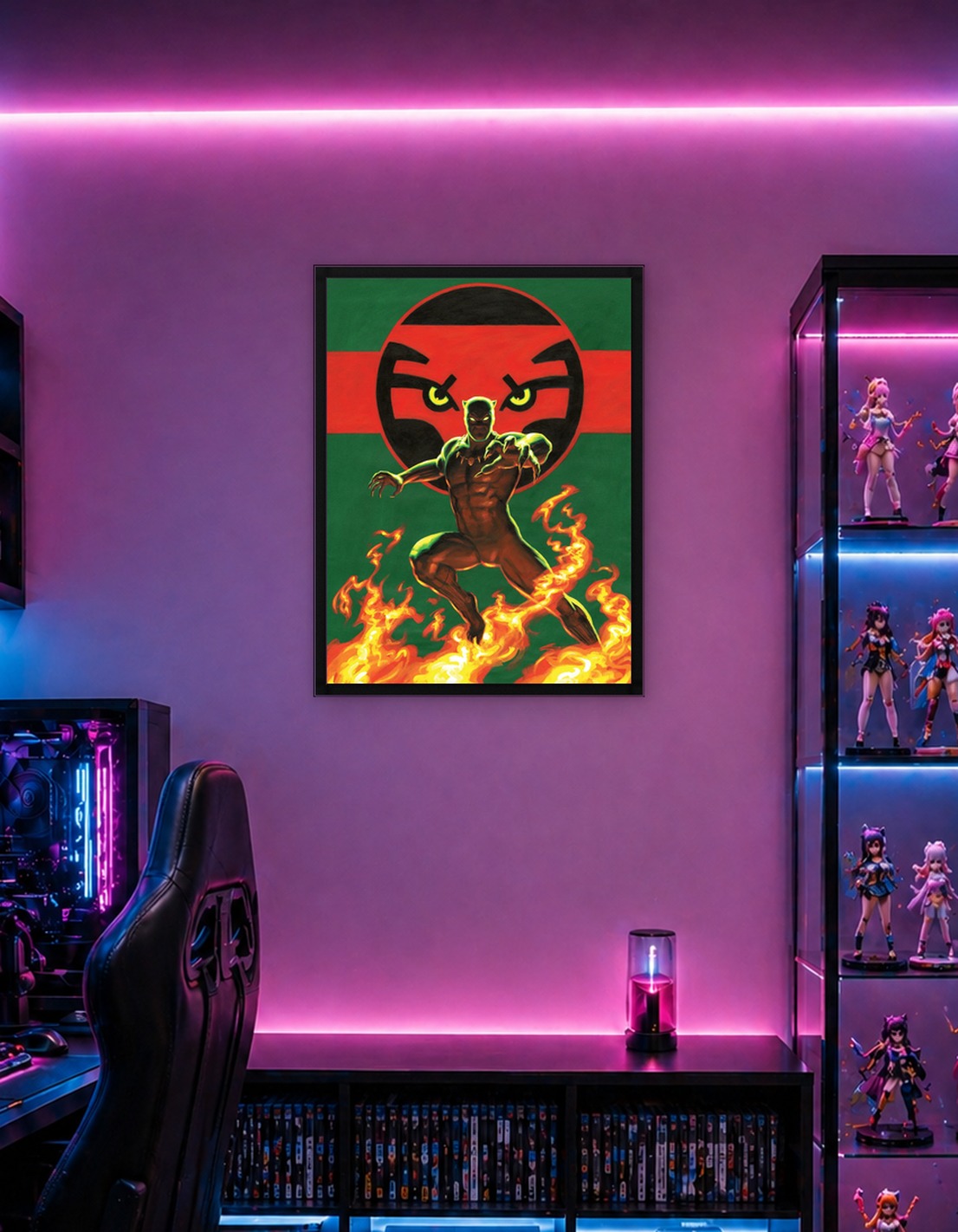 Black Panther with Emblem and Flames