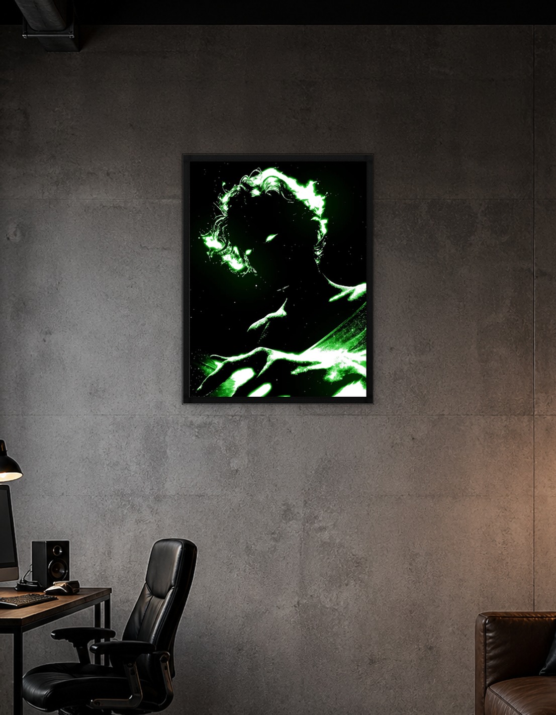 Ethereal Green Figure in Dark Space