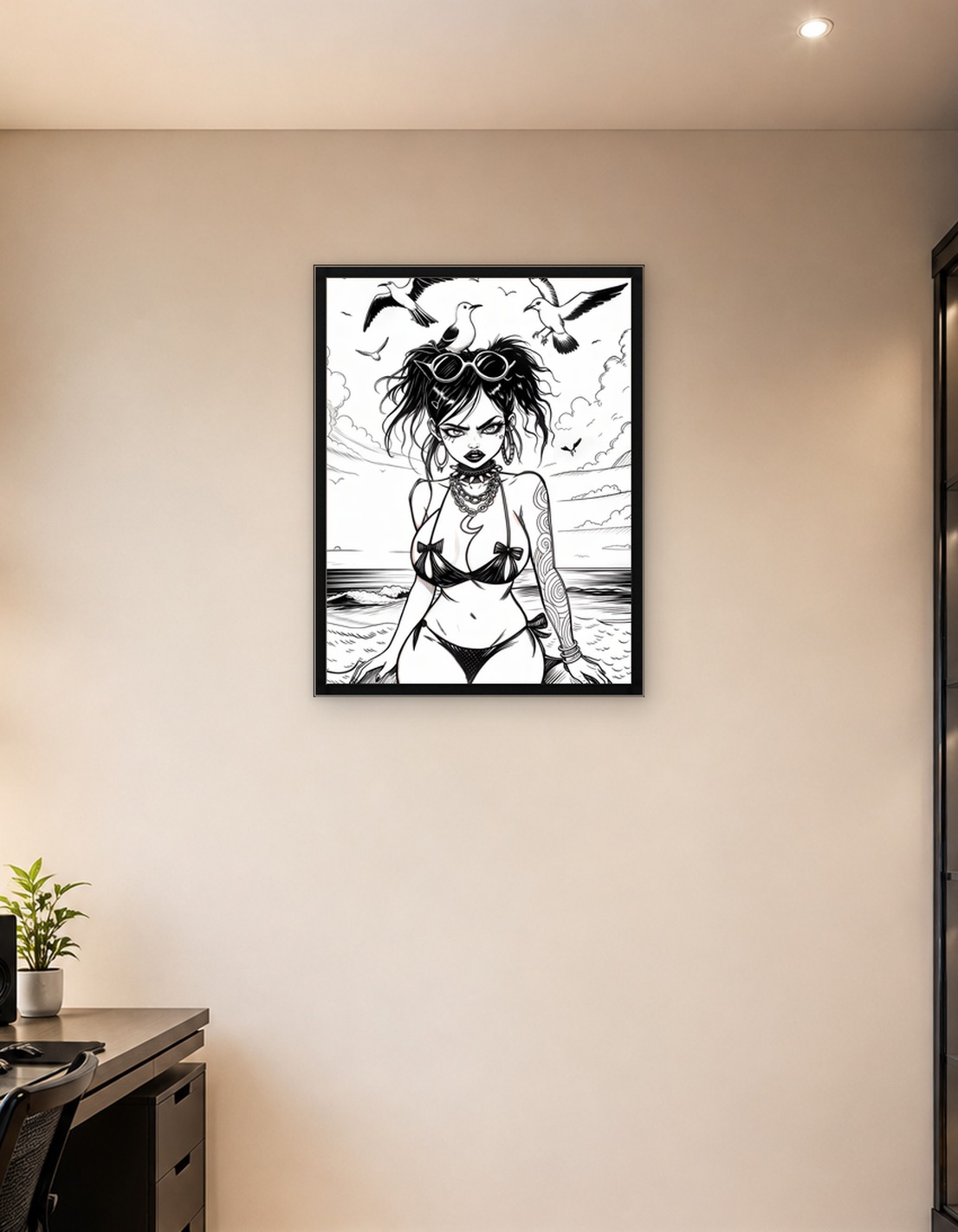 Gothic Beach Girl with Seagulls