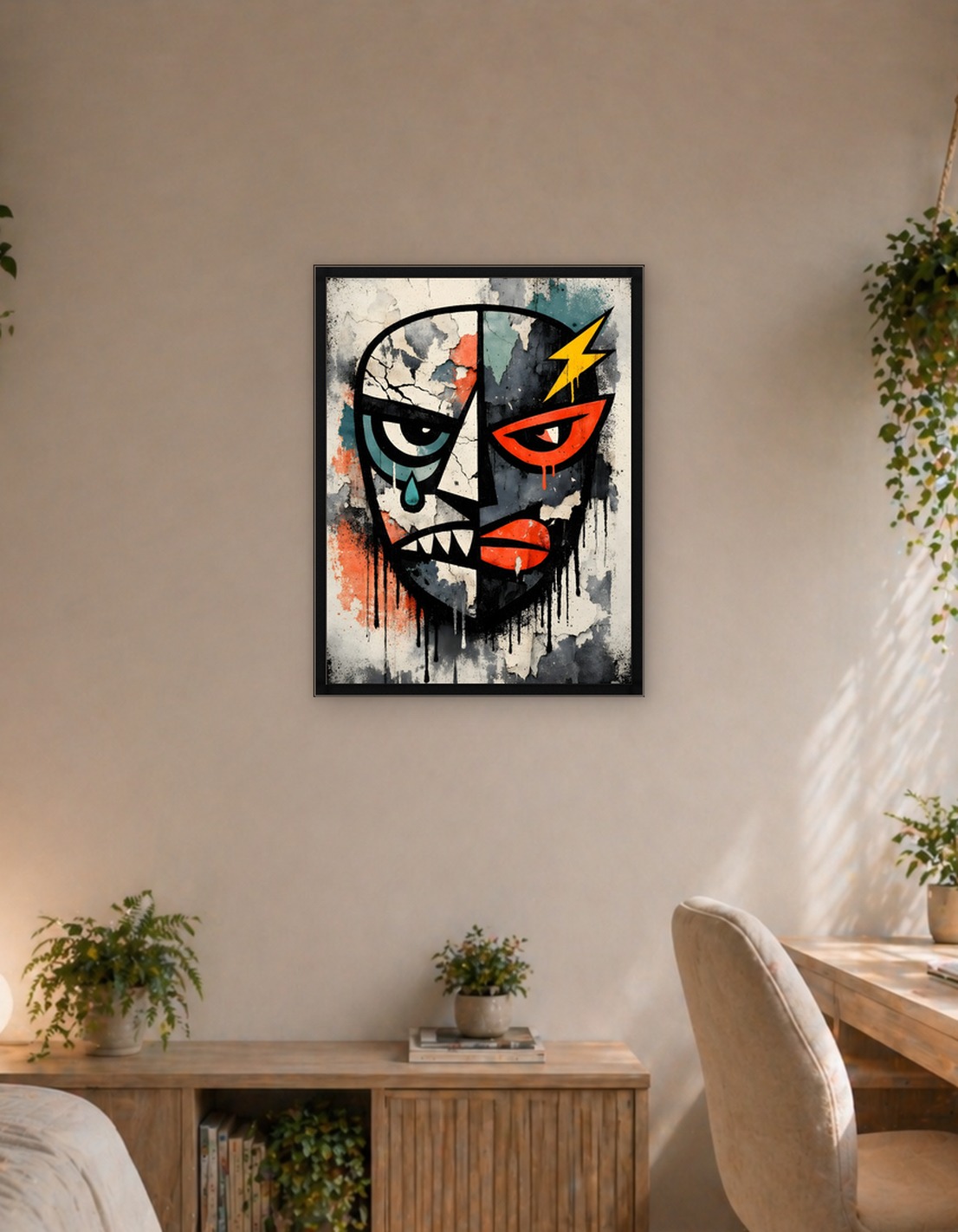 Graffiti Face with Lightning Bolt