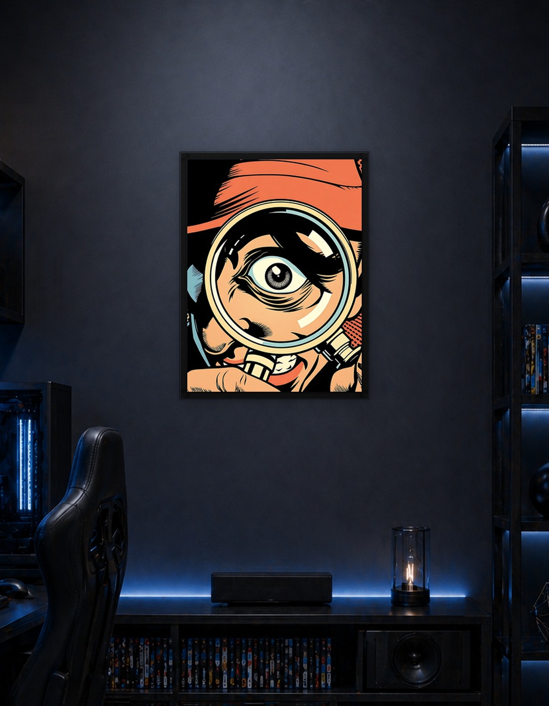 Intense Detective with Magnifying Glass