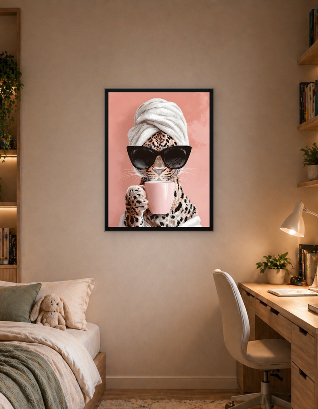 Leopard in Sunglasses with Coffee