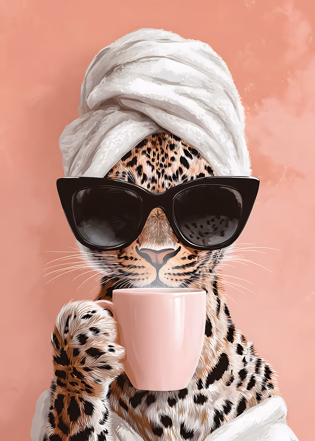 Leopard in Sunglasses with Coffee