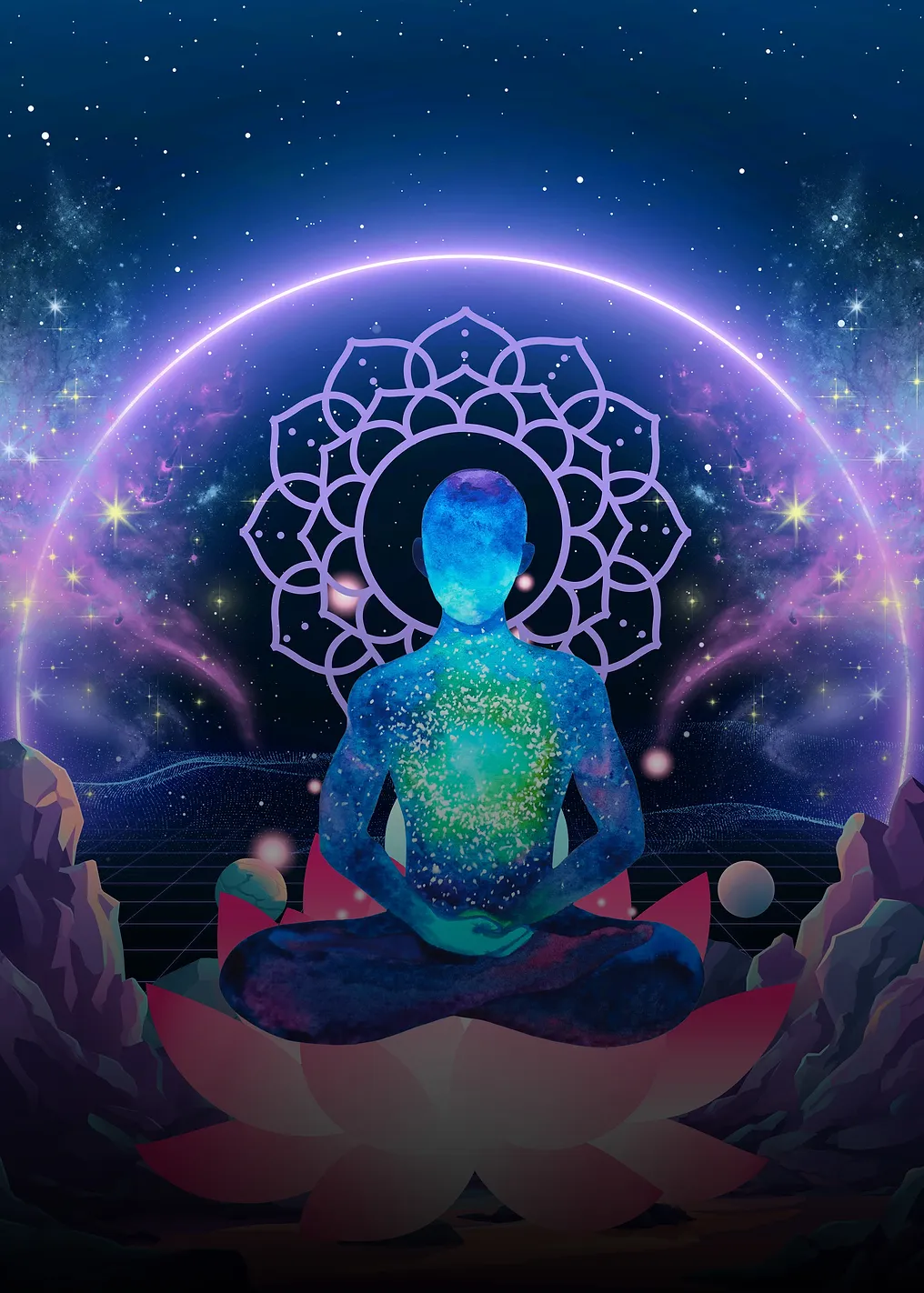 Meditating Figure in Cosmic Lotus