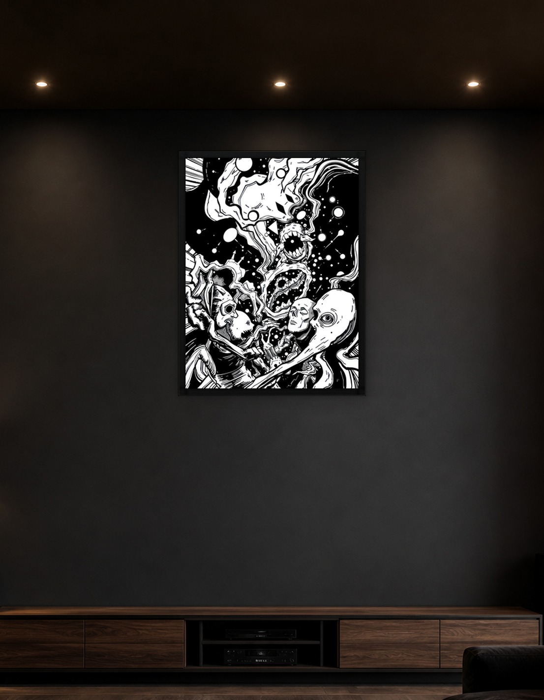 Monochrome Horror Scene with Figures