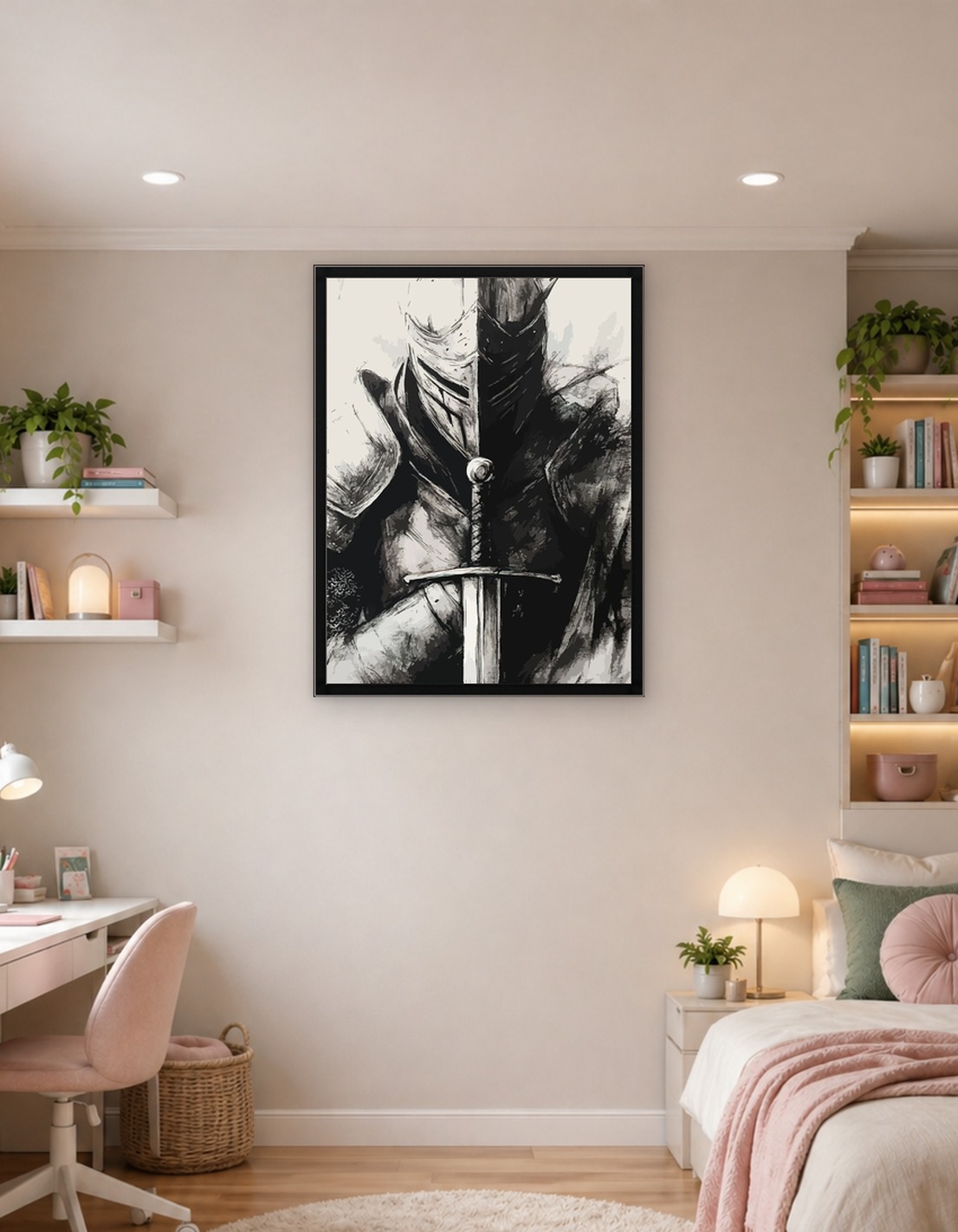 Monochrome Knight with Sword Illustration