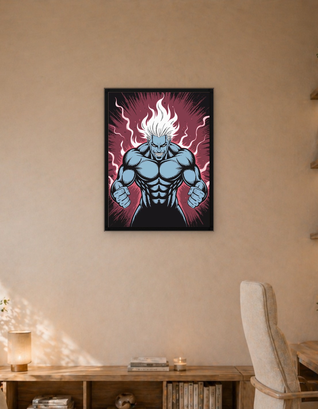 Muscular Blue Man with White Hair