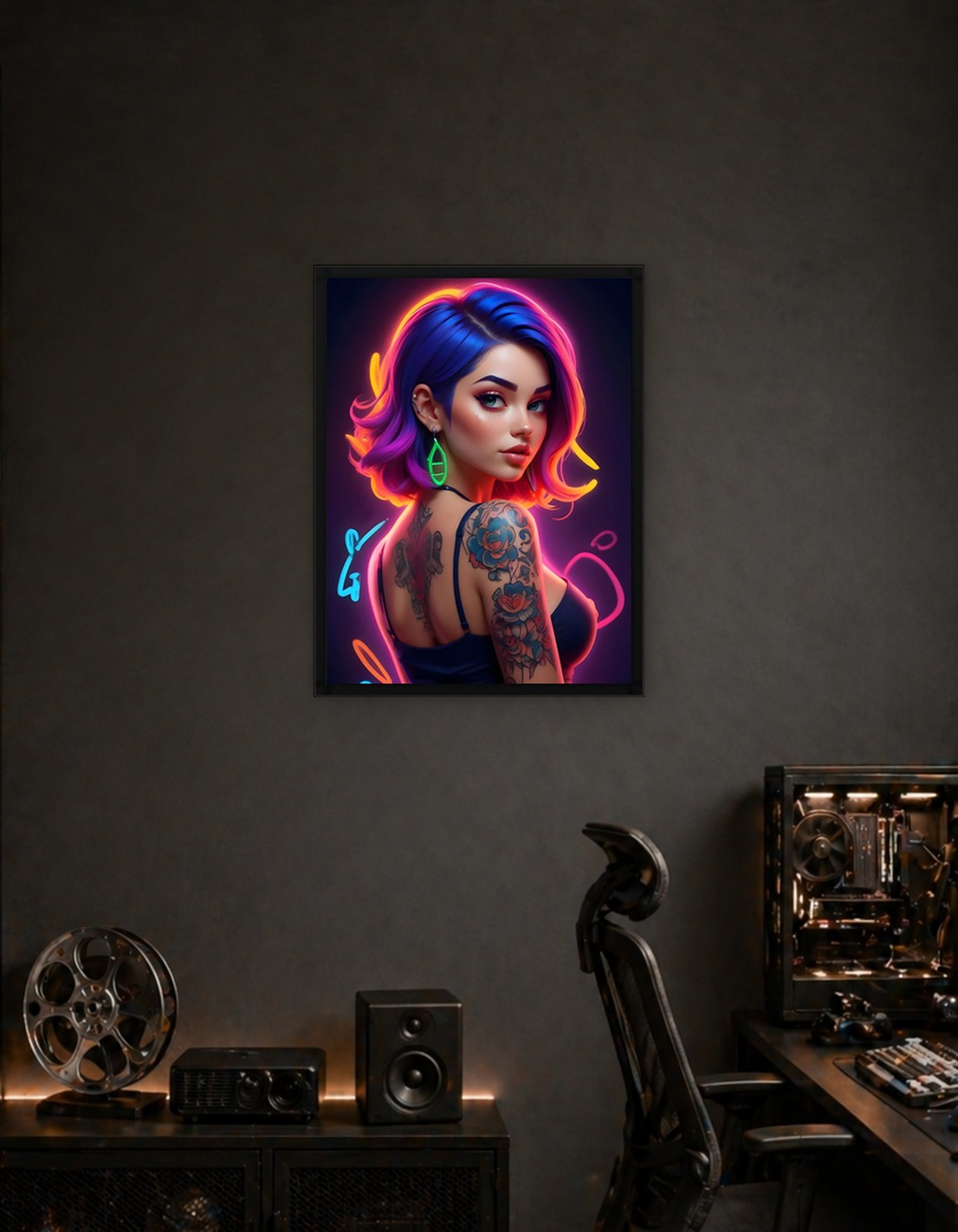 Neon Girl with Tattoo