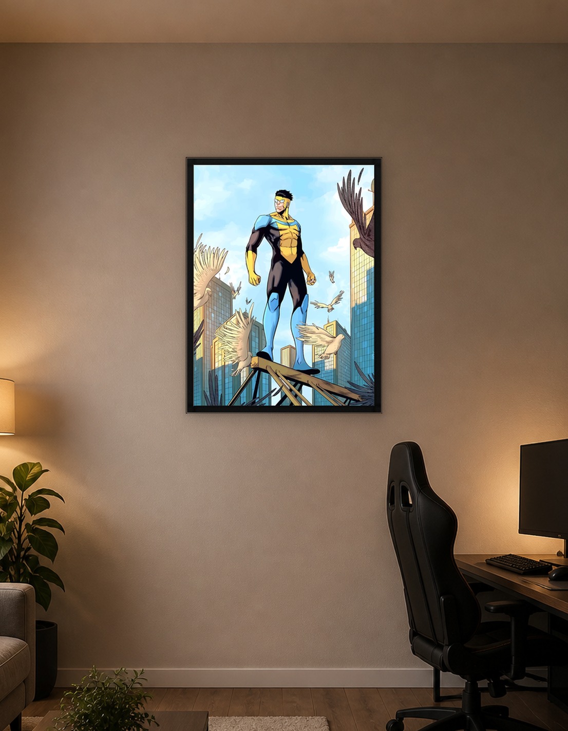 Invincible Comic Book Hero in Cityscape
