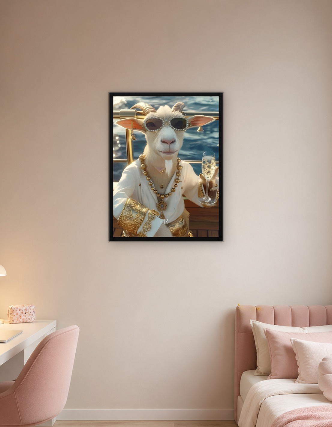 Luxurious Goat on Yacht with Champagne
