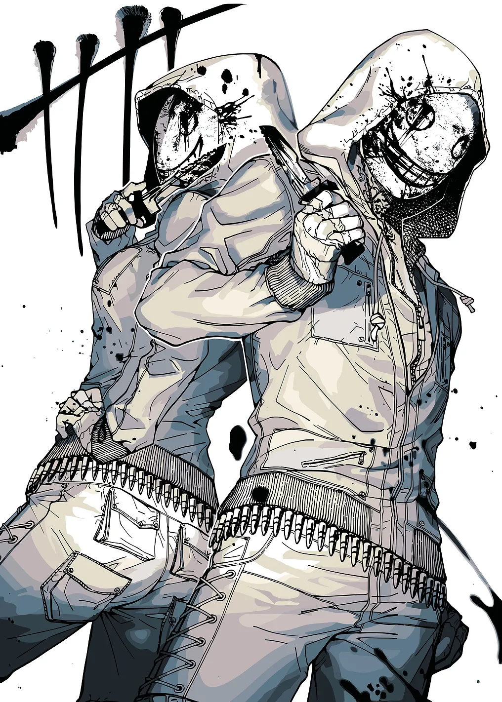 Hooded Figures with Masks and Knives