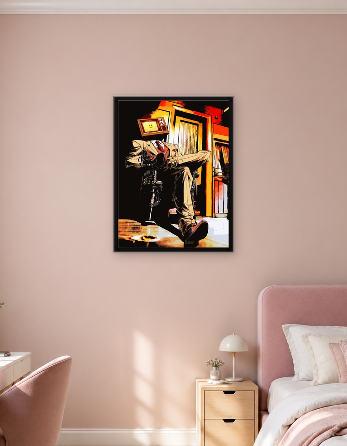 Man with TV head relaxing