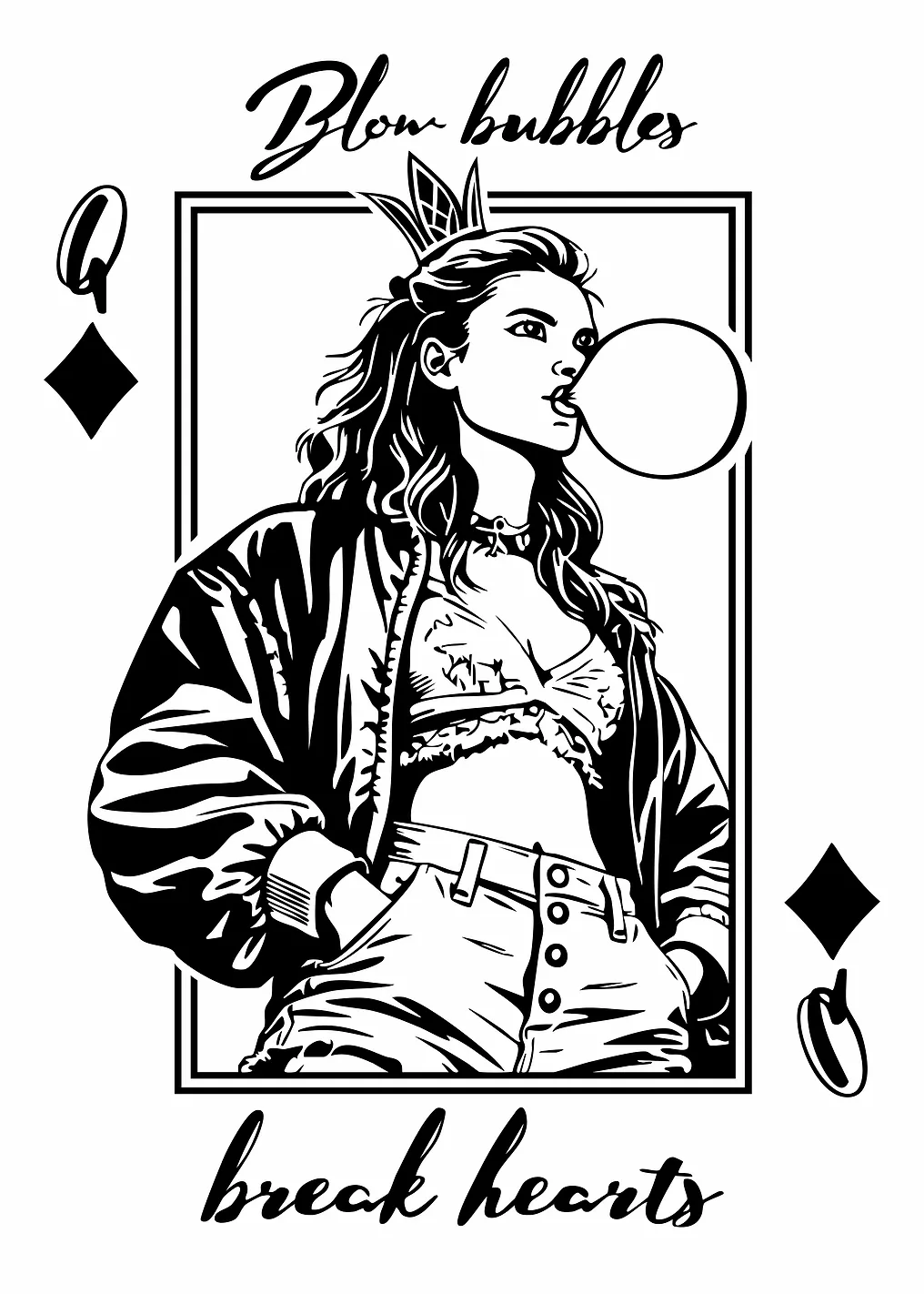 Queen of Diamonds Blowing Bubble