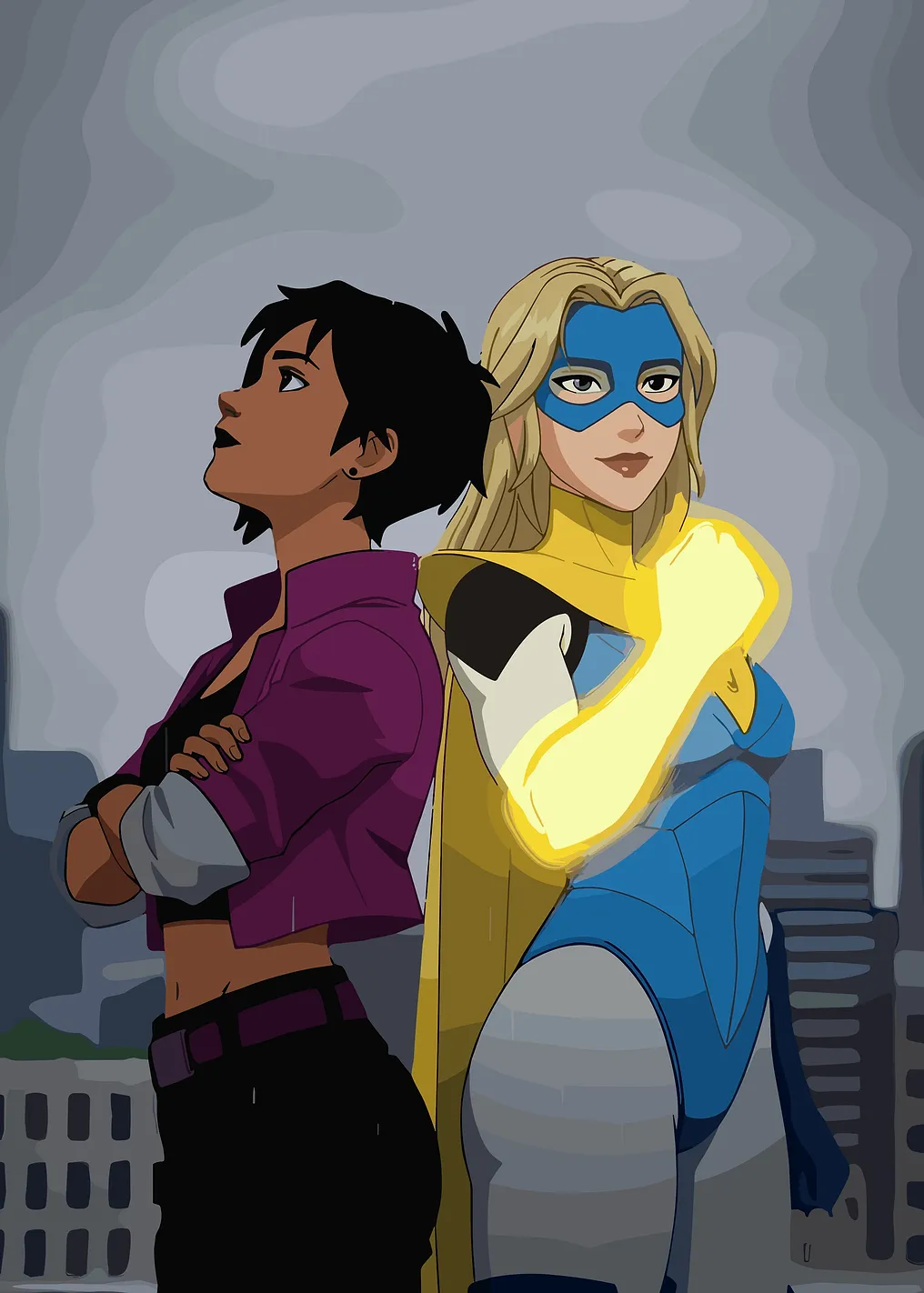 Two Heroines Back-to-Back Cityscape
