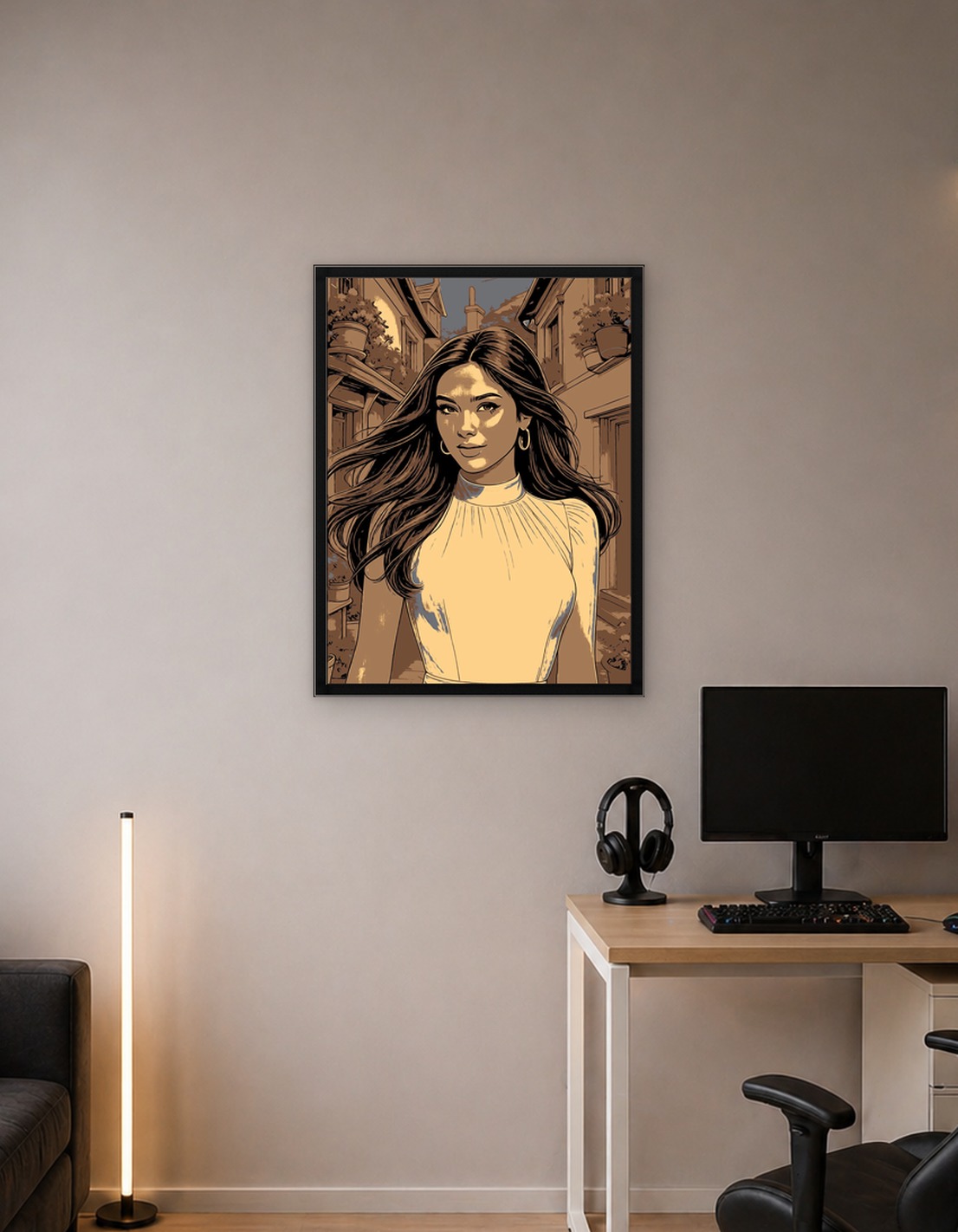 Woman in Street Scene Illustration