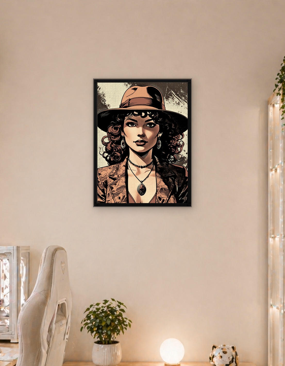Woman in Hat Comic Book Style