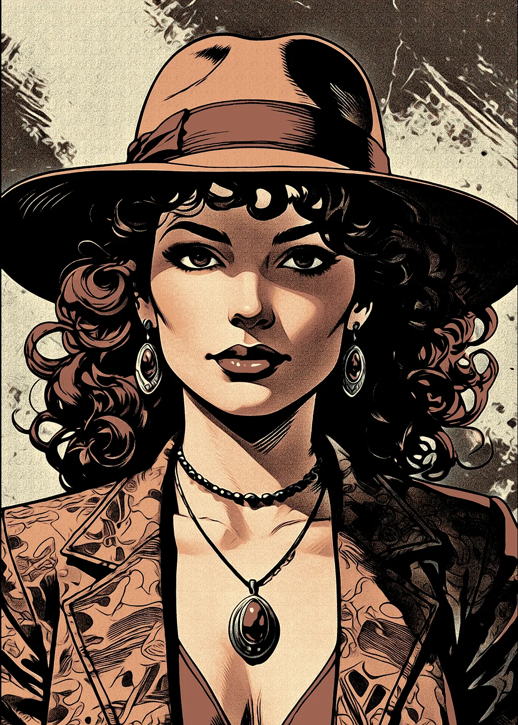 Woman in Hat Comic Book Style