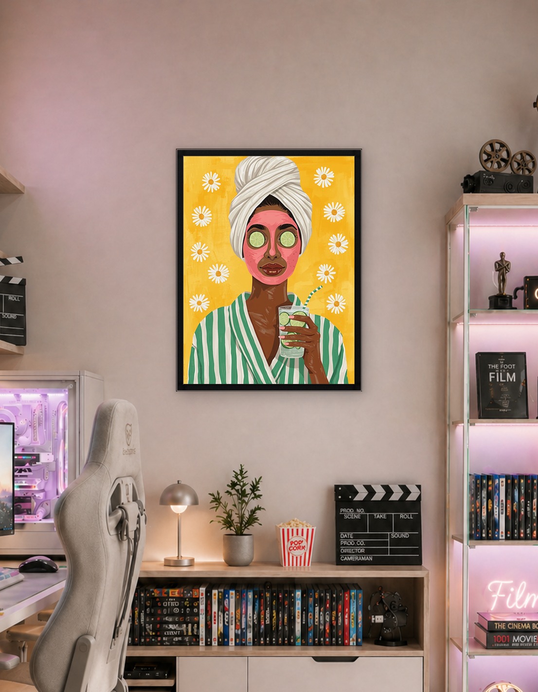 Woman with face mask and drink