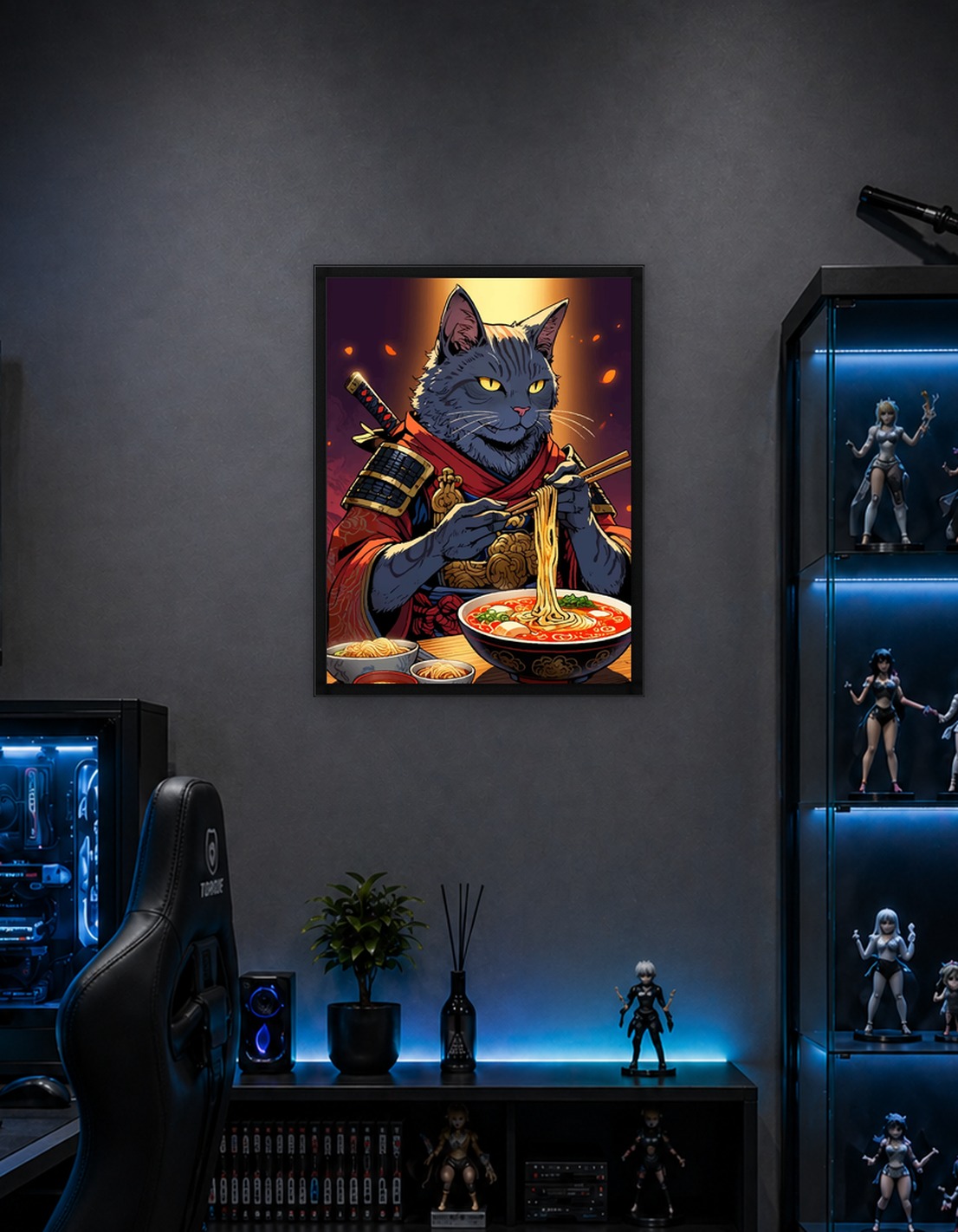 Samurai Cat Eating Ramen