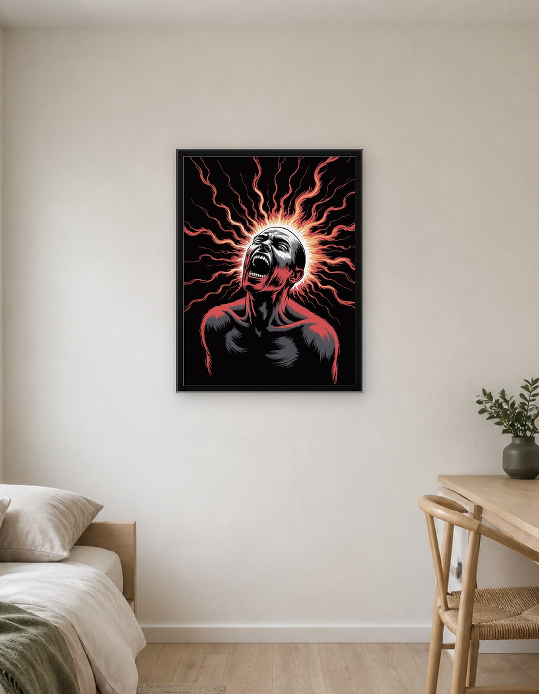 Screaming Man with Fiery Aura
