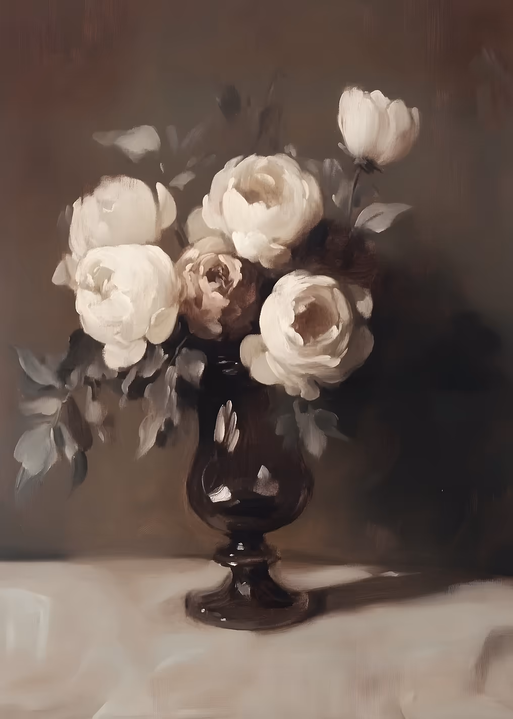 Still Life of White Roses in a Vase