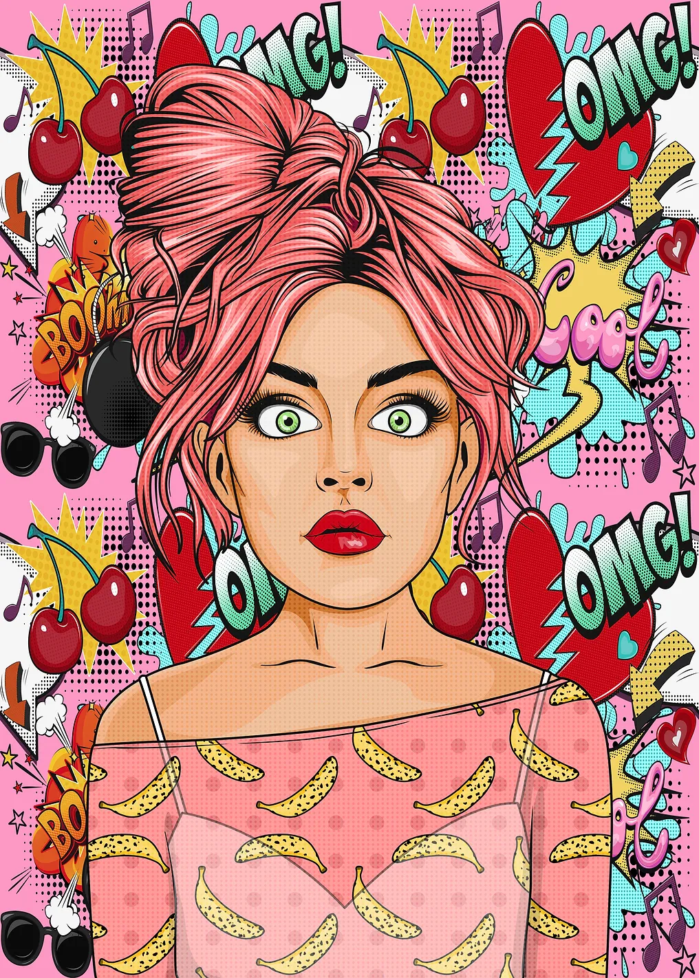 Pop Art Girl with Cherries