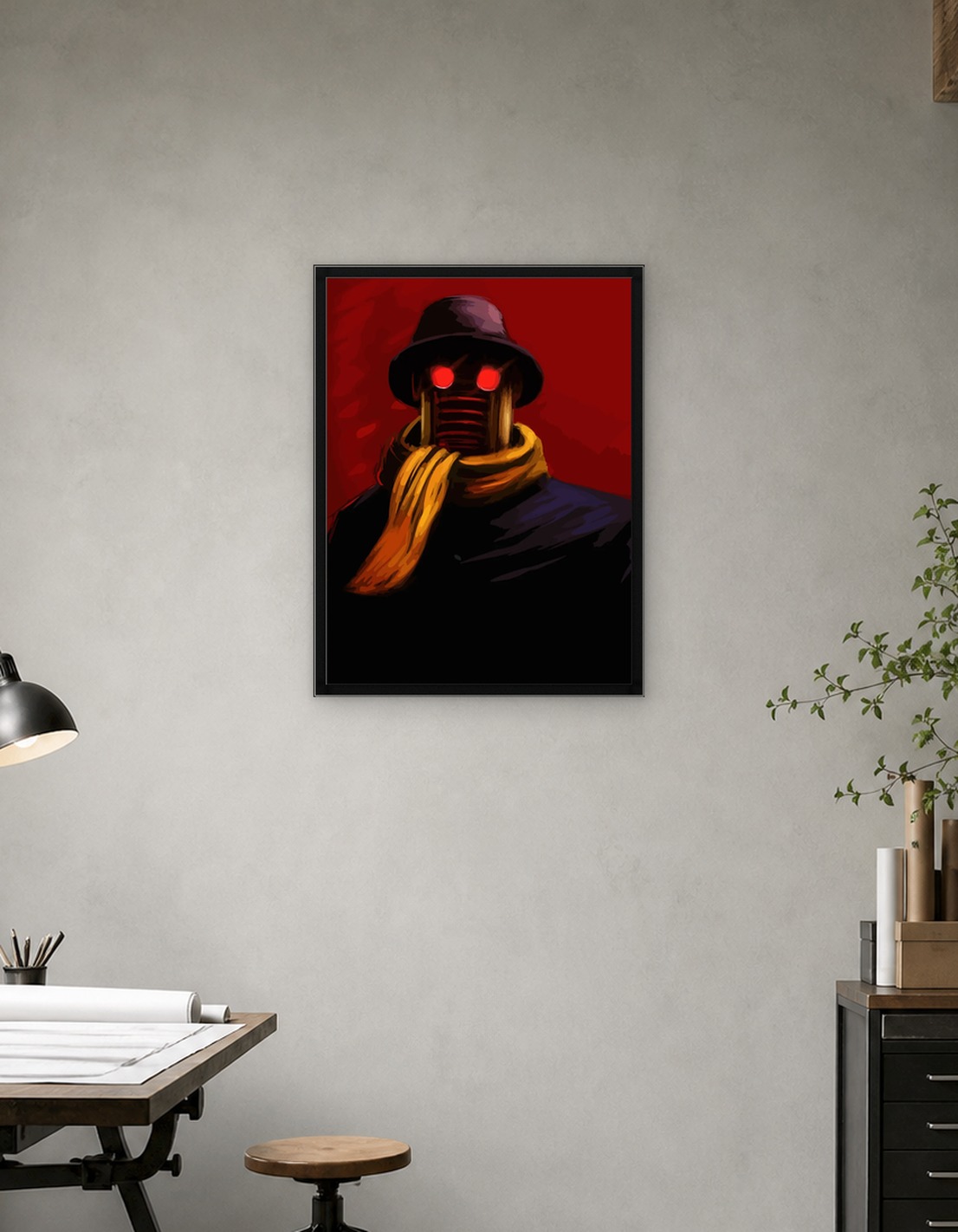 Robot in Hat and Scarf Portrait