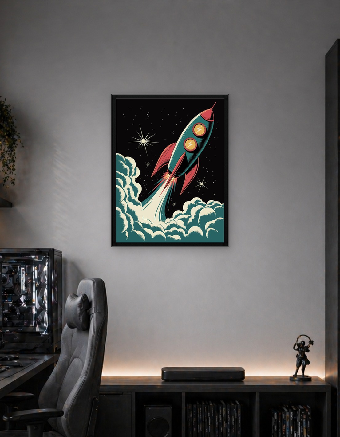 Retro Rocket Launching into Space