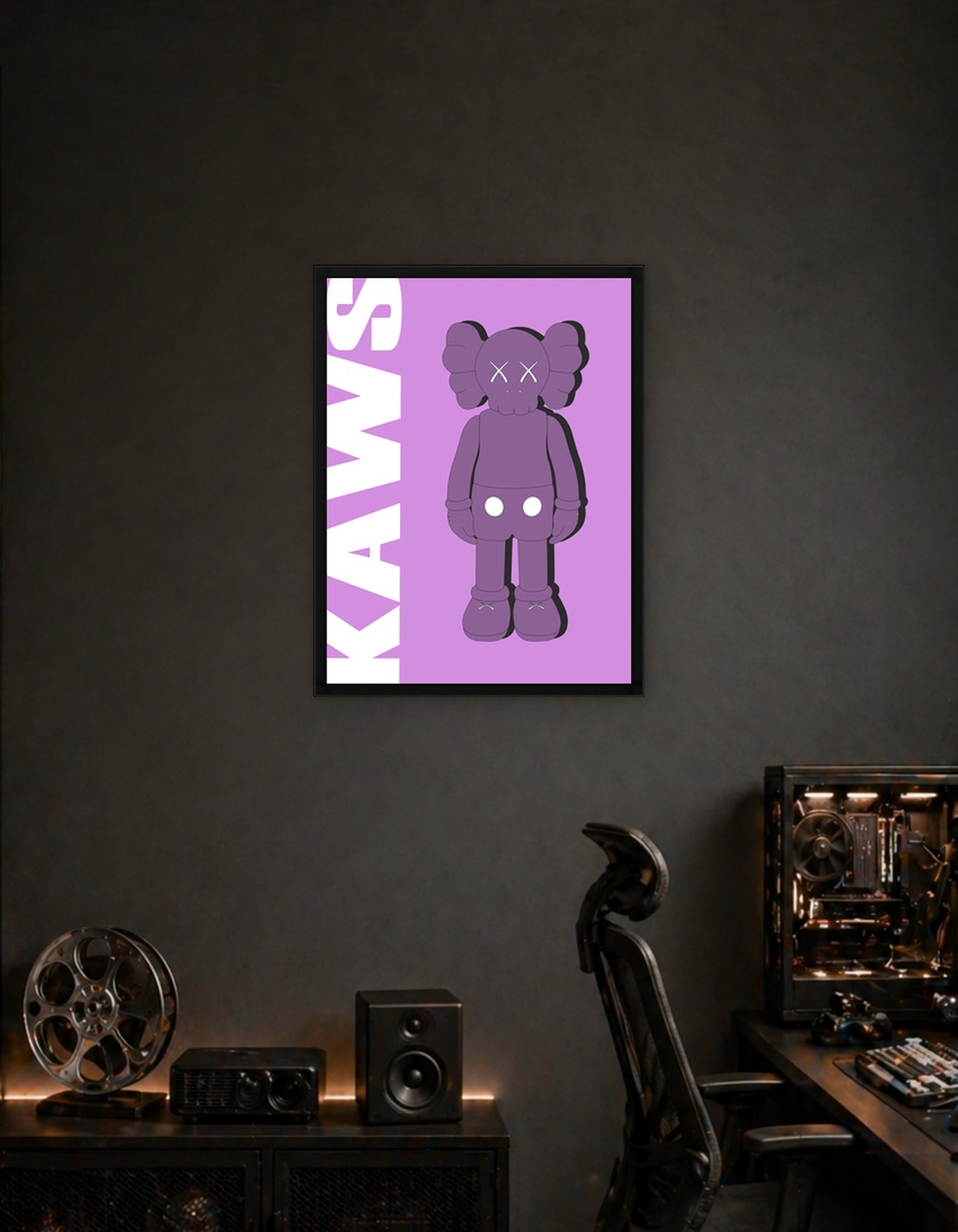 Розовый постер KAWS