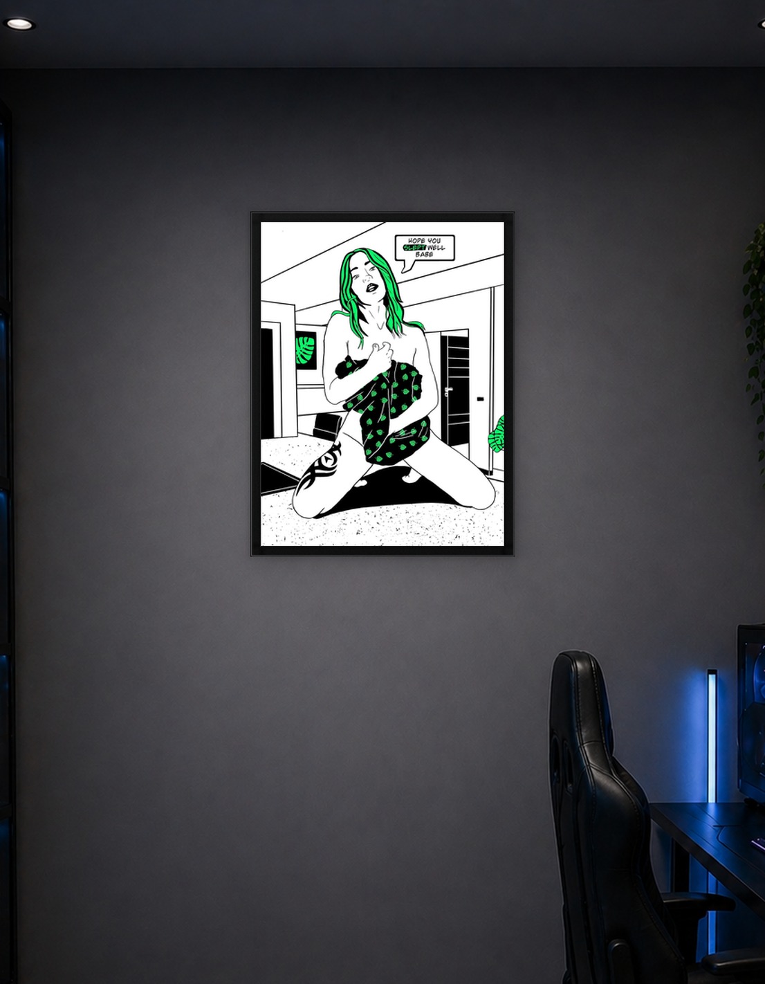 Sexy comic girl in kitchen