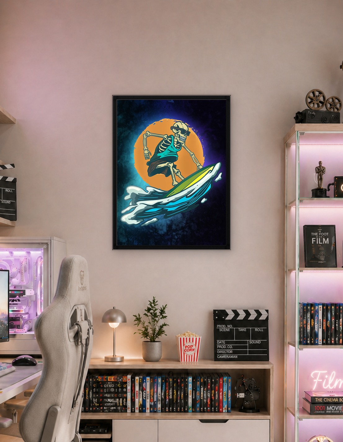 Скелет на доске для серфинга