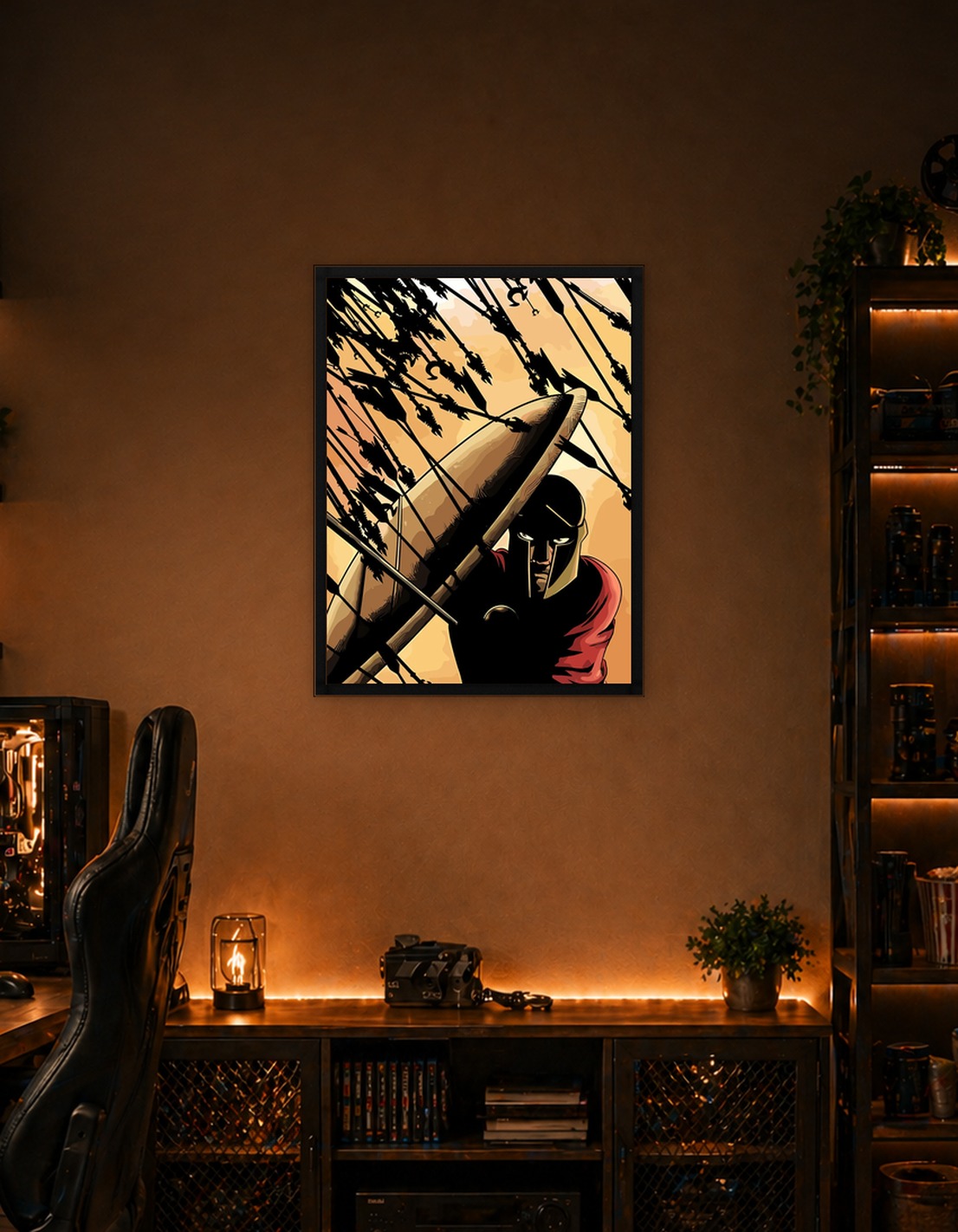 Spartan Warrior Shielding Against Arrows