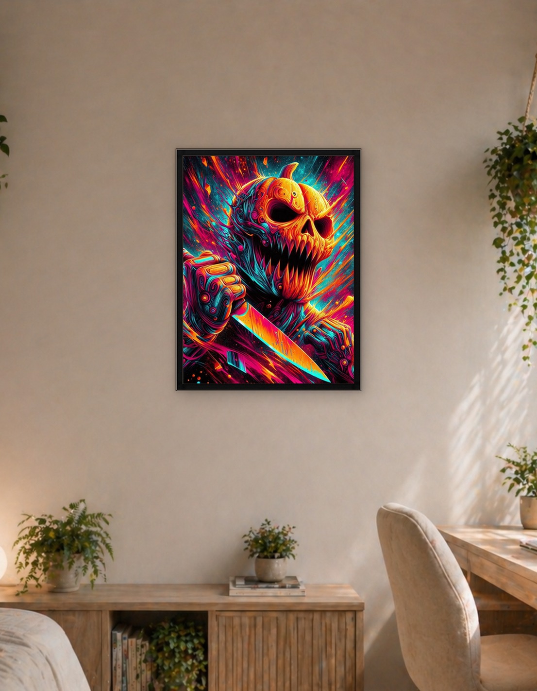 Pumpkin Skull with Knife, Halloween Horror