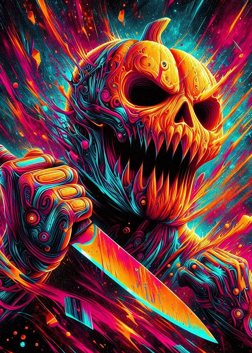 Pumpkin Skull with Knife, Halloween Horror