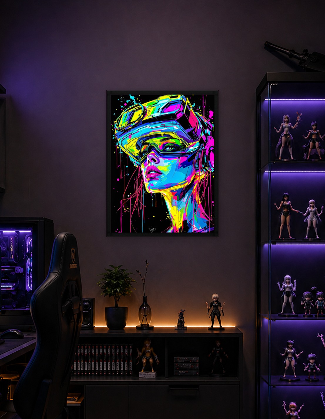 Vibrant Neon Lights VR Headset Portrait