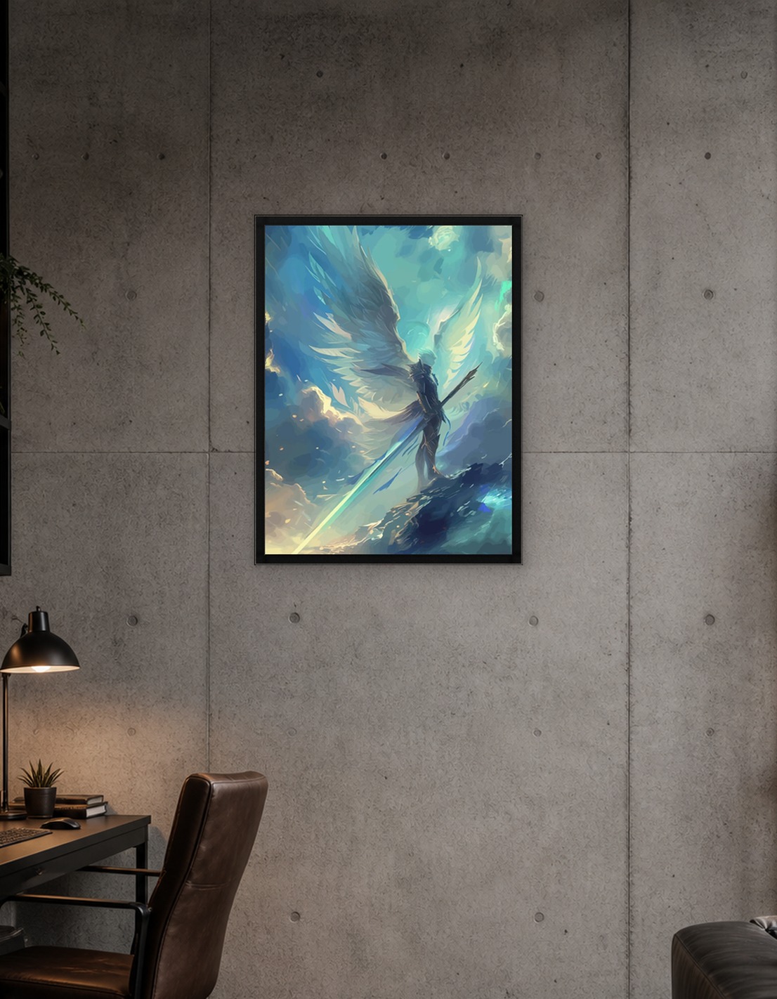 Angel Warrior with Sword in Clouds