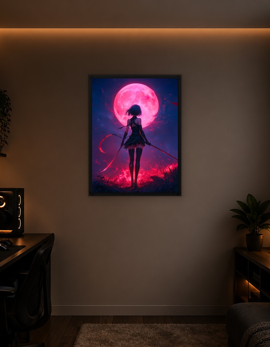 Anime Warrior Under a Pink Moon