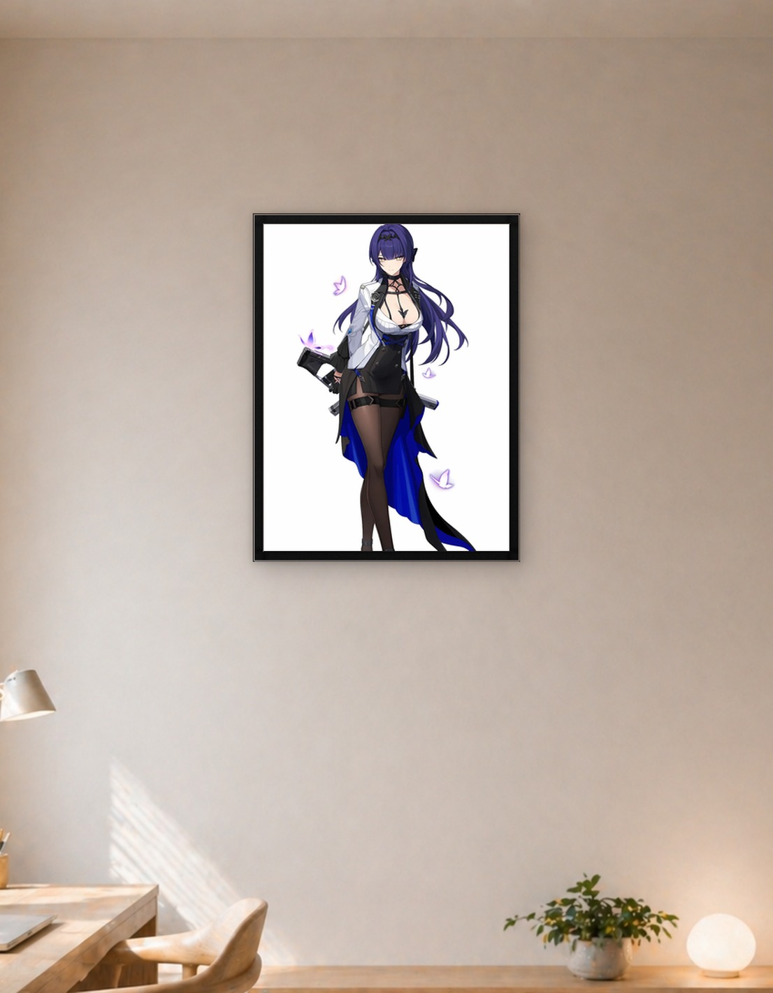 Anime Girl with Gun and Butterflies