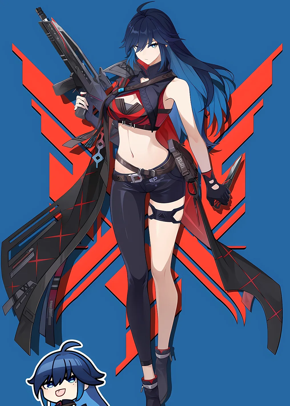Anime Girl with Gun and Knife