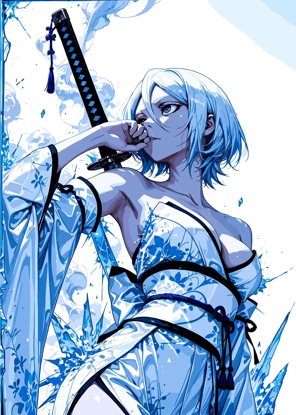Anime Woman with Katana and Kimono