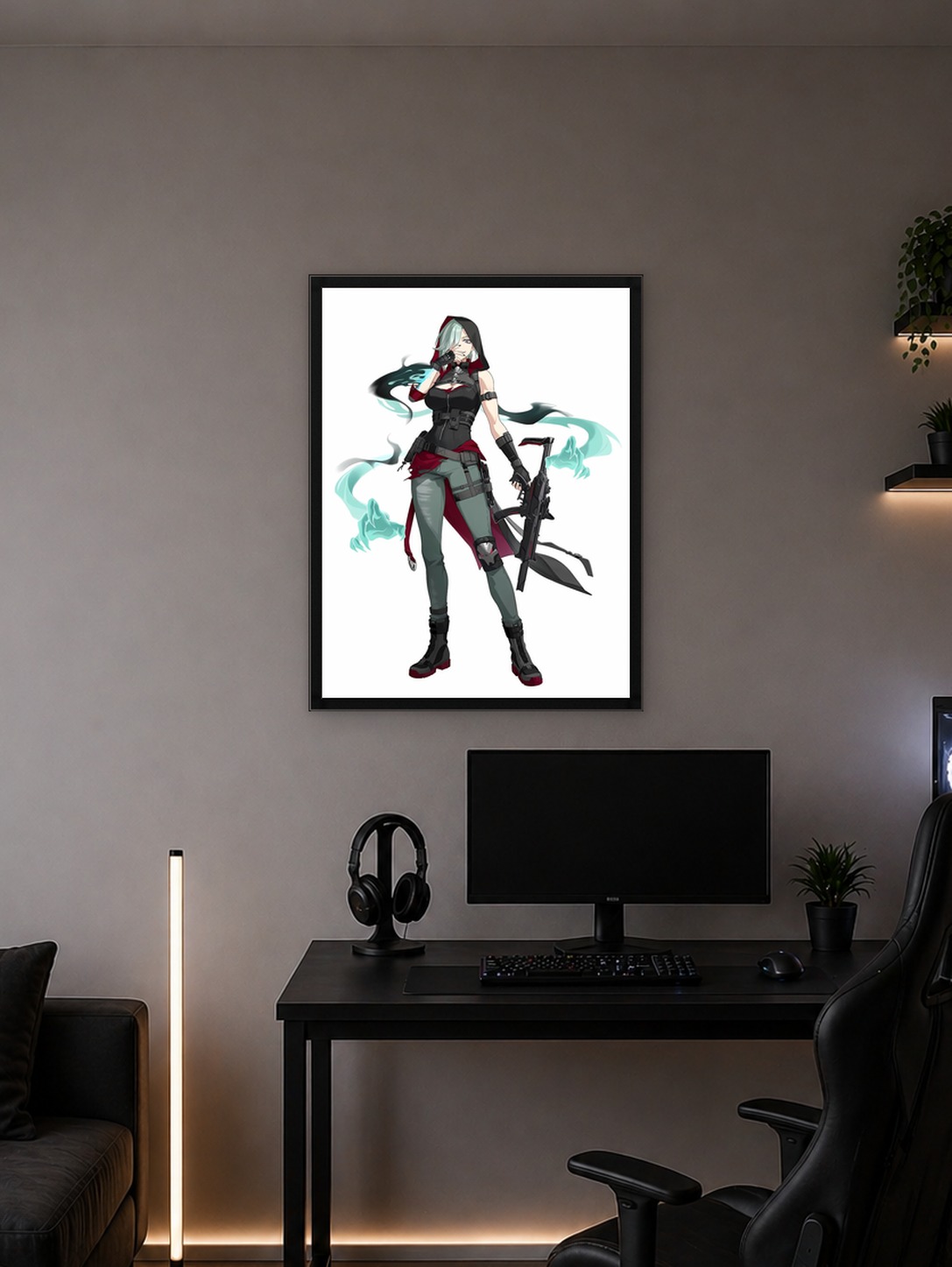 Anime Woman with Gun and Ghostly Wisps