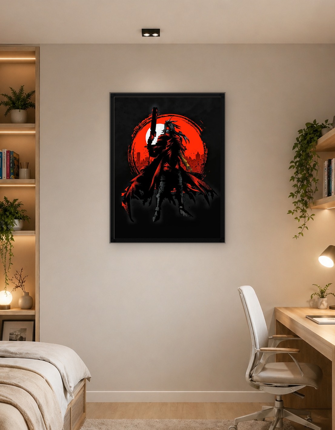 Anime Character with Gun and Cityscape